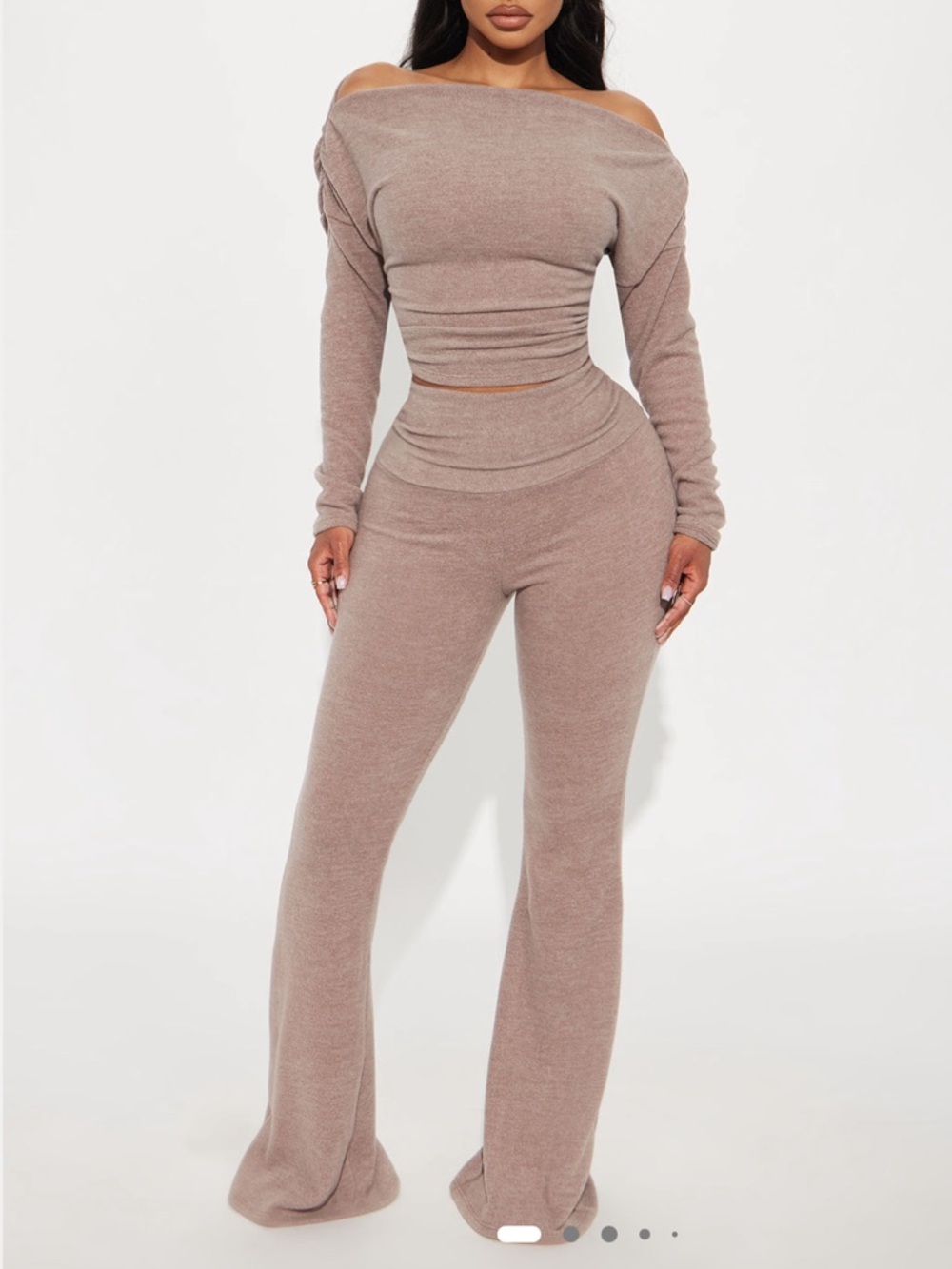 Fashion Nova Off-Shoulder Two-Piece Set - Taupe